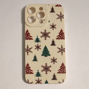 Festive Holiday Phone Case - Cream with Red and Green Trees